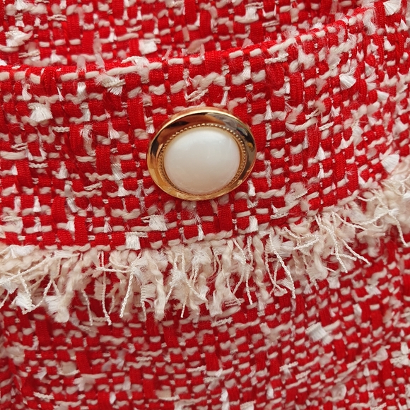 M&S Red Boucle Fringed Classic Jacket Uk12. - Picture 7 of 14